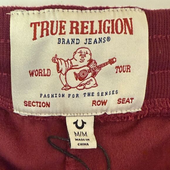 True Religion - Burgundy Velour Joggers Track Pants Horseshoe - size M NWOT - Picture 3 of 6